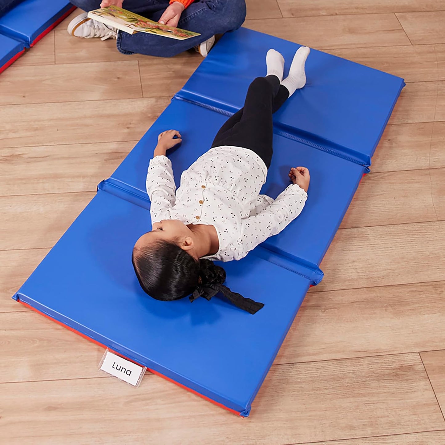ECR4Kids Premium Folding Rest Mat - 3-Section Sleeping Pad | Blue/Red, 2-Inch Thick