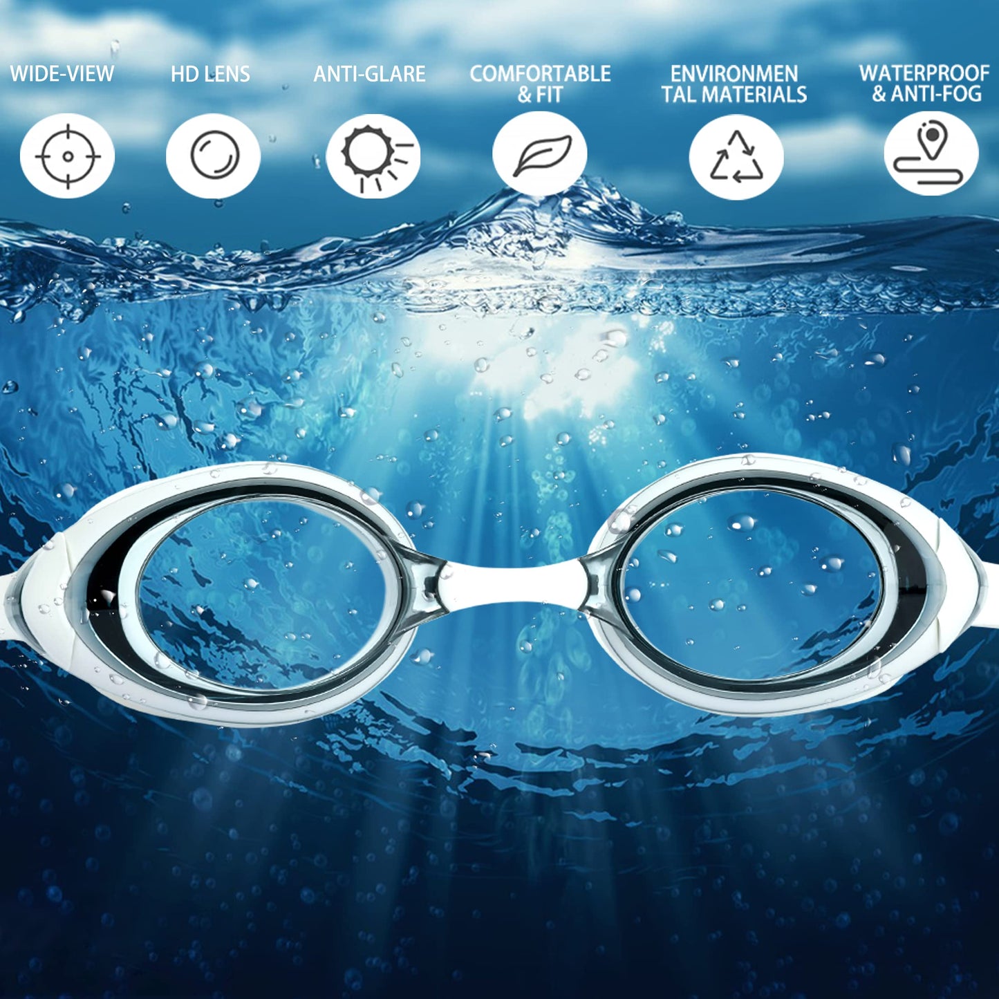 EWPJDK 2 Pack Swim Goggles Anti-fog No Leaking Anti-UV Silicone Swimming Goggles for Adult Women Men (Black & White)