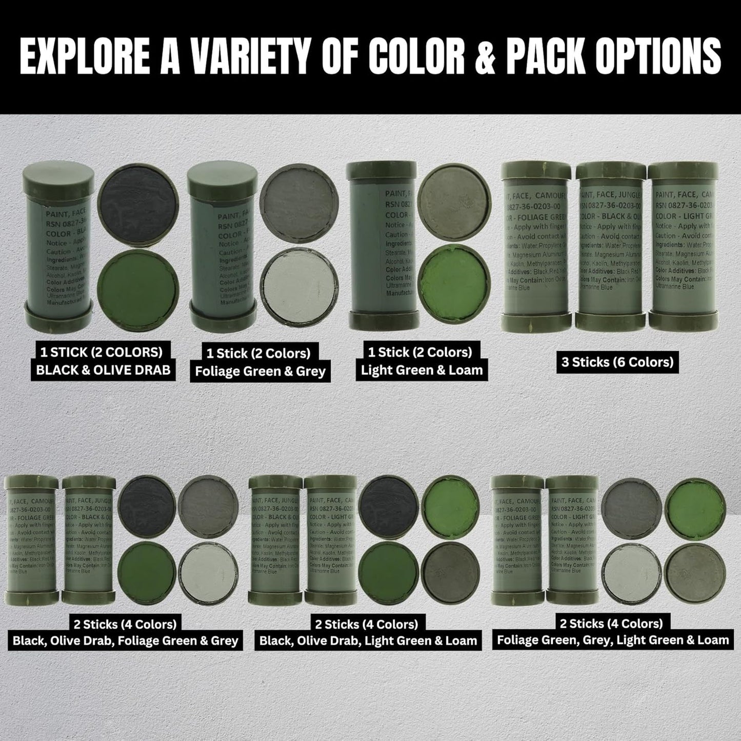 Camo Face Paint Sticks - NATO Camouflage Military Makeup in Black & Olive Drab | Versatile 2-Color Set