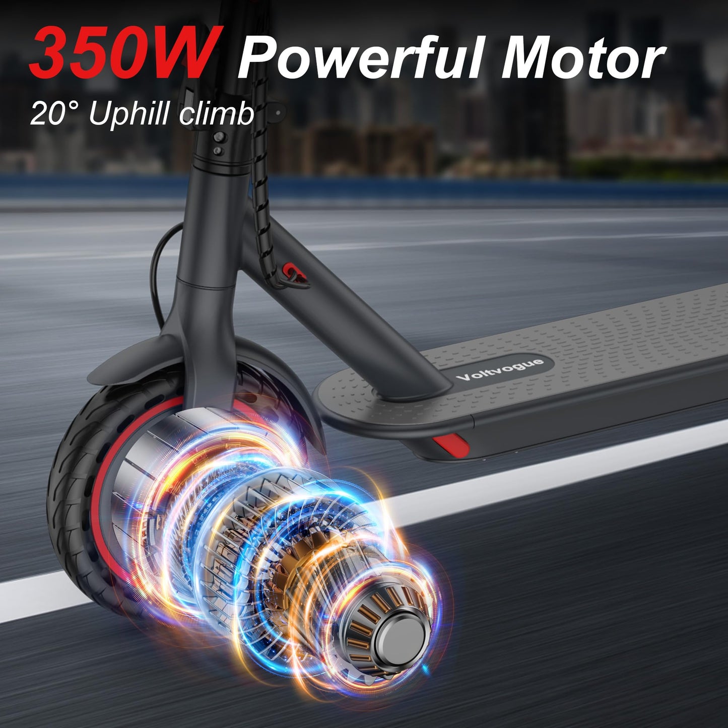 VOLTVOGUE Electric Scooter for Adults, Folding E Scooter with 350W Motor,19 Mph Top Speed, Max 12 Miles Long Range, 8.5' Solid Tires Commuting Scooters with Dual Brakes System, APP