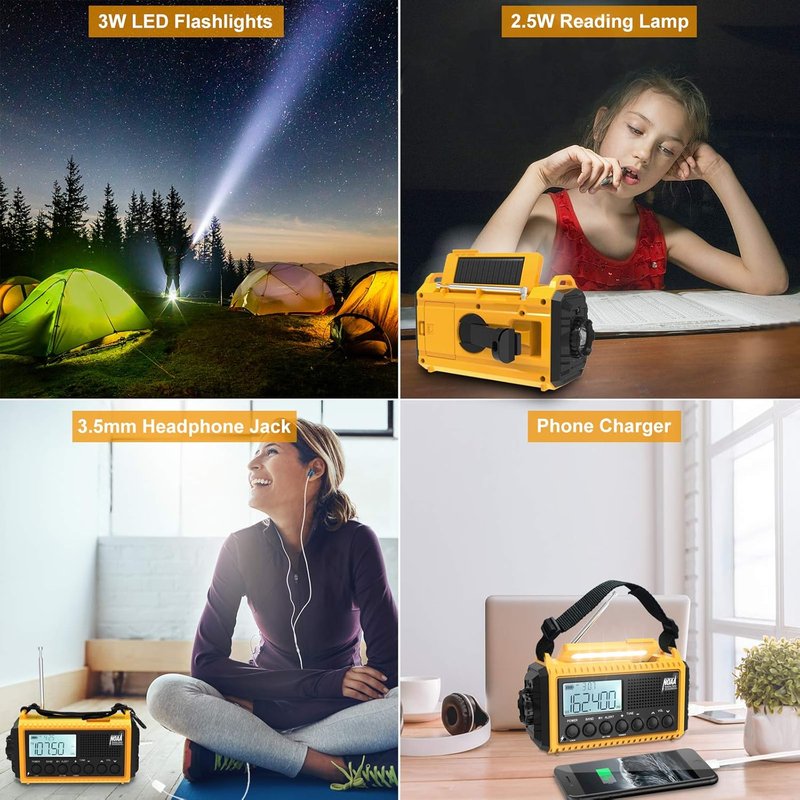 Raynic Emergency Radio - Solar Hand Crank Weather Radio with NOAA Alert, 5000mAh Battery, Flashlight & SOS Siren | AM/FM/SW