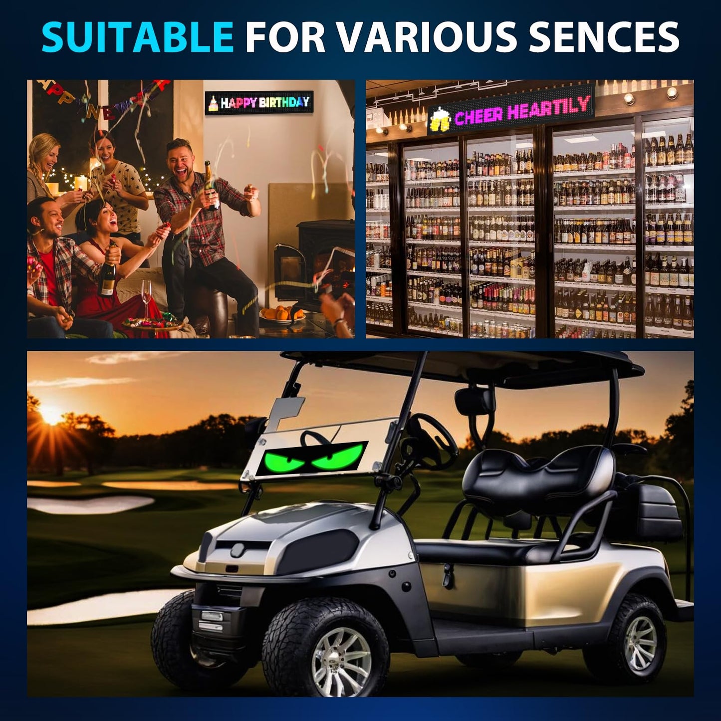 Golf Cart Multiple Devil Eyes Light Sign, 23.42"x4.72" Programmable LED Display for Windshield with App Control, DIY Pattern Trucks Suvs Flexible Screen LED Lights for Festivals Decoration