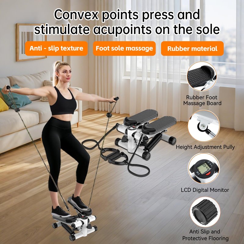 Steppers for Exercise at Home, Mini Stepper with Resistance Bands - Quiet, 360LBS Weight Capacity Portable Stair Stepper for Buttocks Lifting & Body Shaping, Compact Fitness Stepper for Small Spaces