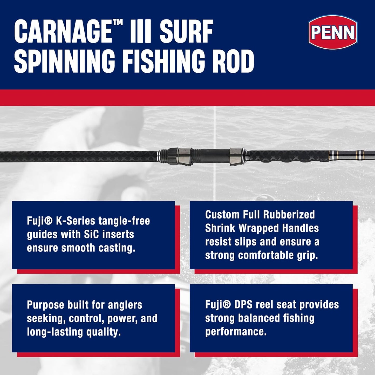 **Penn® Carnage II Surf Spinning Rod - Lightweight, Durable Design for Saltwater Fishing**