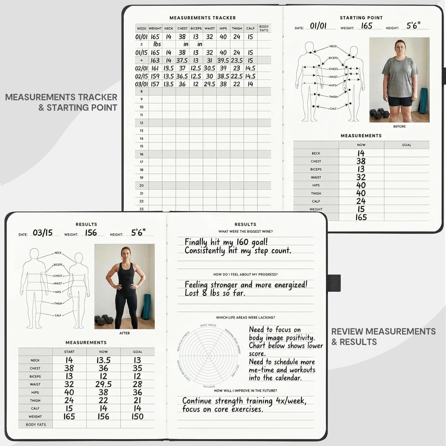 &And Per Se Workout and Food Journal – Fitness Journal with Daily Diet Tracker & Gym Exercise Log Book for Men & Women – Undated, A5 Size, Leather Hardcover (Light Green)