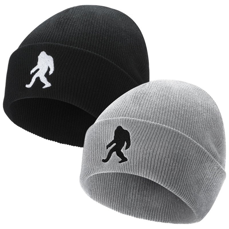 Chicingyou 2 Pack Sasquatch Beanie for Men Sasquatch Knit Hat for Women Winter Warm Cuffed Skull Cap Christmas and New Year Gifts for Dad Husband Grandpa