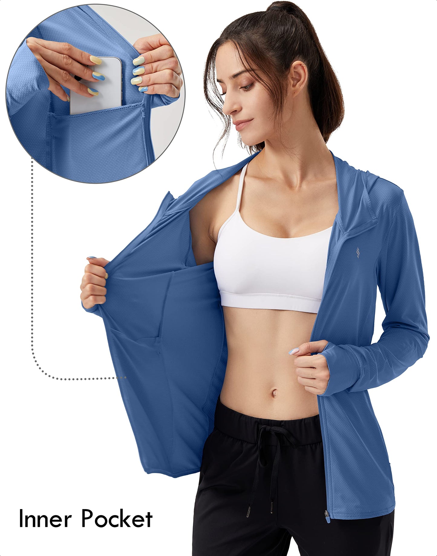 Soothfeel Women's UPF 50+ Sun Protection Hoodie Jacket Lightweight Long Sleeve Sun Shirt for Women with Pocket Hiking Outdoor Dark Blue XL