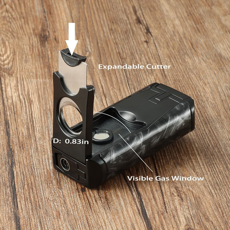 All in One 3 Jet Flame Butane Torch Lighter Built-in Cutter Cut, Punch, Holder Function, Draw Enhancer Tool, Refillable Windproof Gas Lighter (Sold Without Gas) ﻿ (Red Wood Grain)