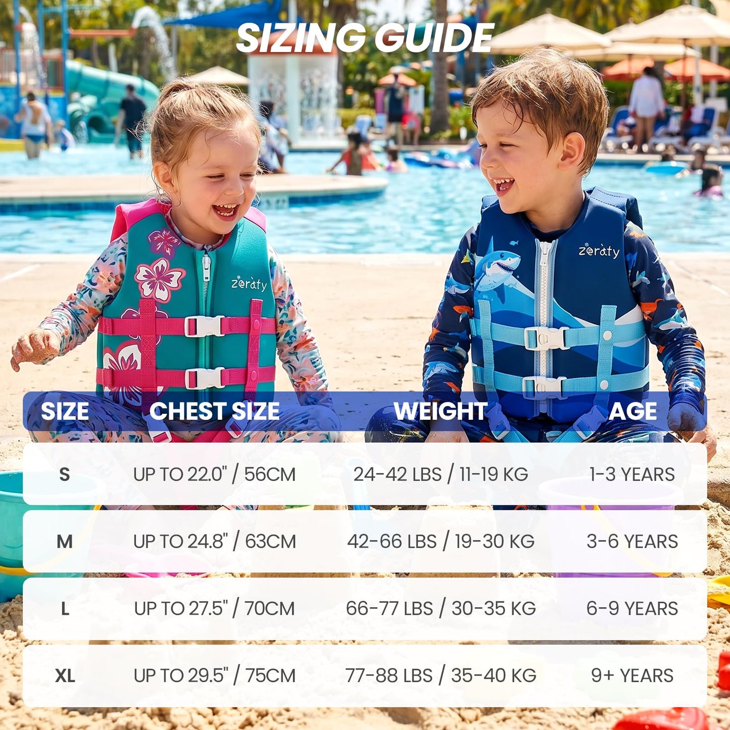 Zeraty Toddler Swim Vest Neoprene Kids Float Jacket Swimming Aid for Children with Adjustable Safety Strap Age 2-9+ Years/36-88Lbs