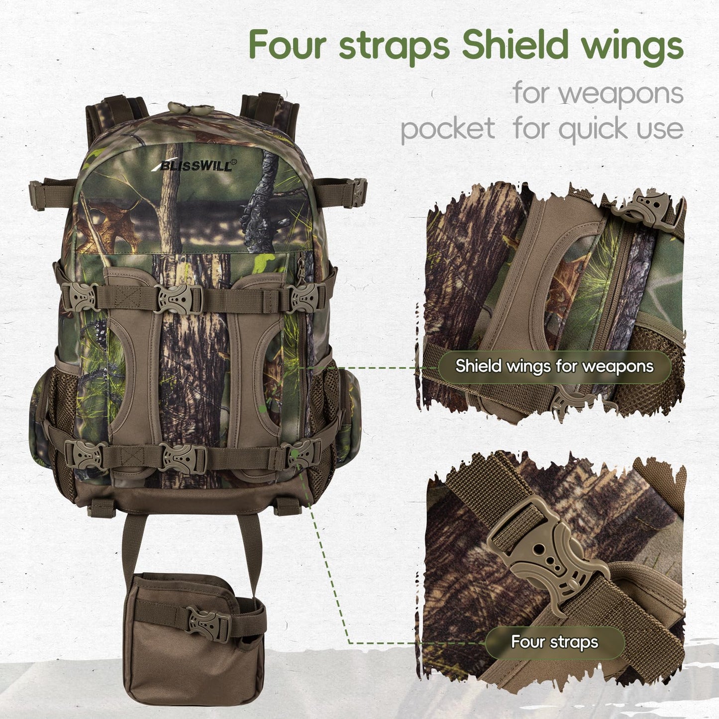 BLISSWILL Hunting Backpack Hunting Day Pack with rifle holder Hunting Gear Accessories gift for men(Forest Canvas)