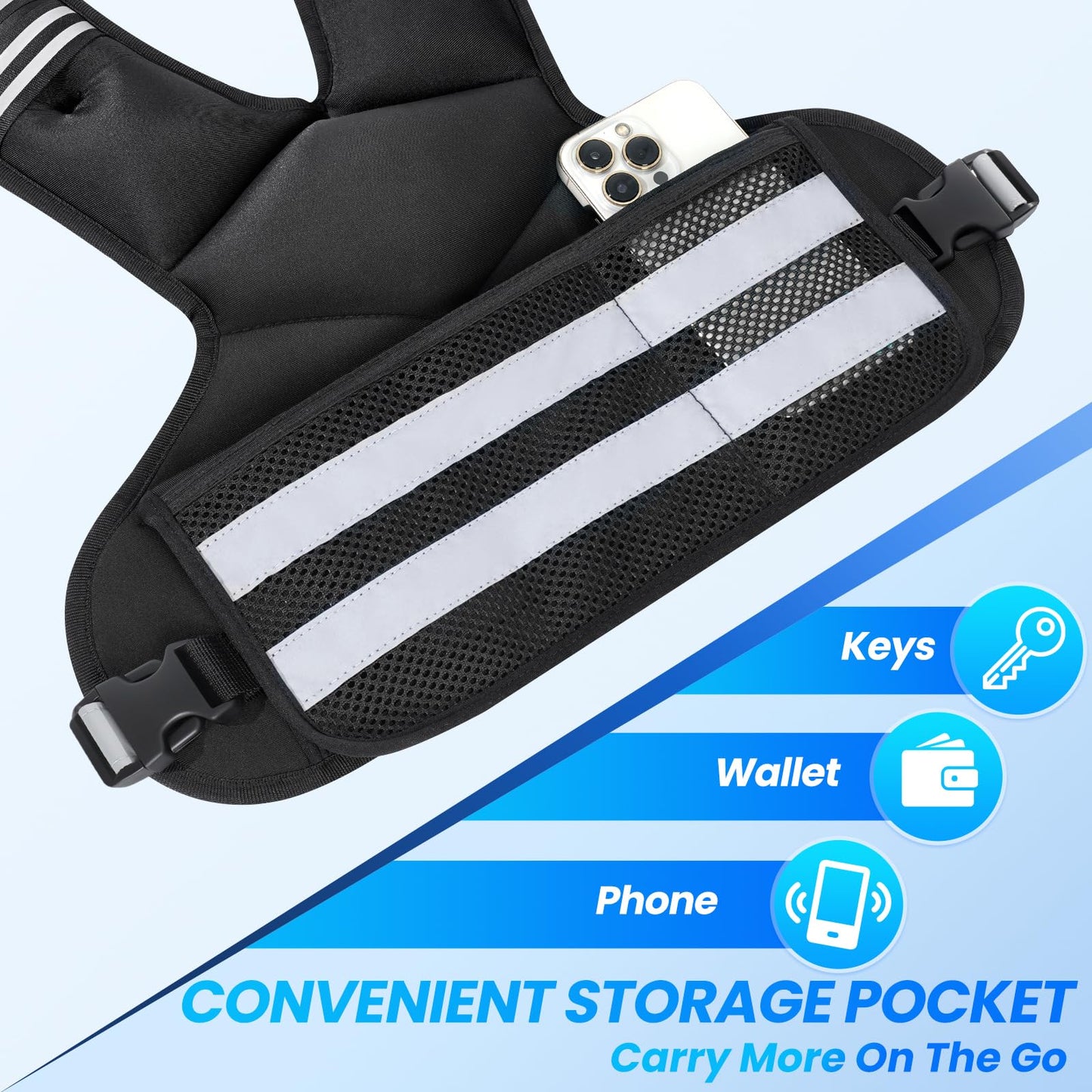 Adjustable Weighted Vest for Women and Men, 11-18lb Rucking Vest with 6 Ironsand Weights, Reflective Stripe and Storage Pocket for Running, Workouts, Strength Training