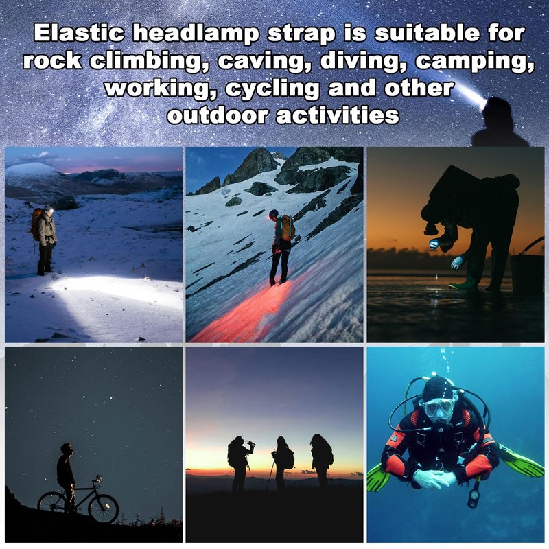4pcs Elastic Headlamp Strap, Headlamp Band Replacement Head Lamp Comfort Belt Headlamp Headband Holder Headlamp Accessories Compatible with Black Diamond, Petzl, Princeton Tec, Fenix, Streamlight