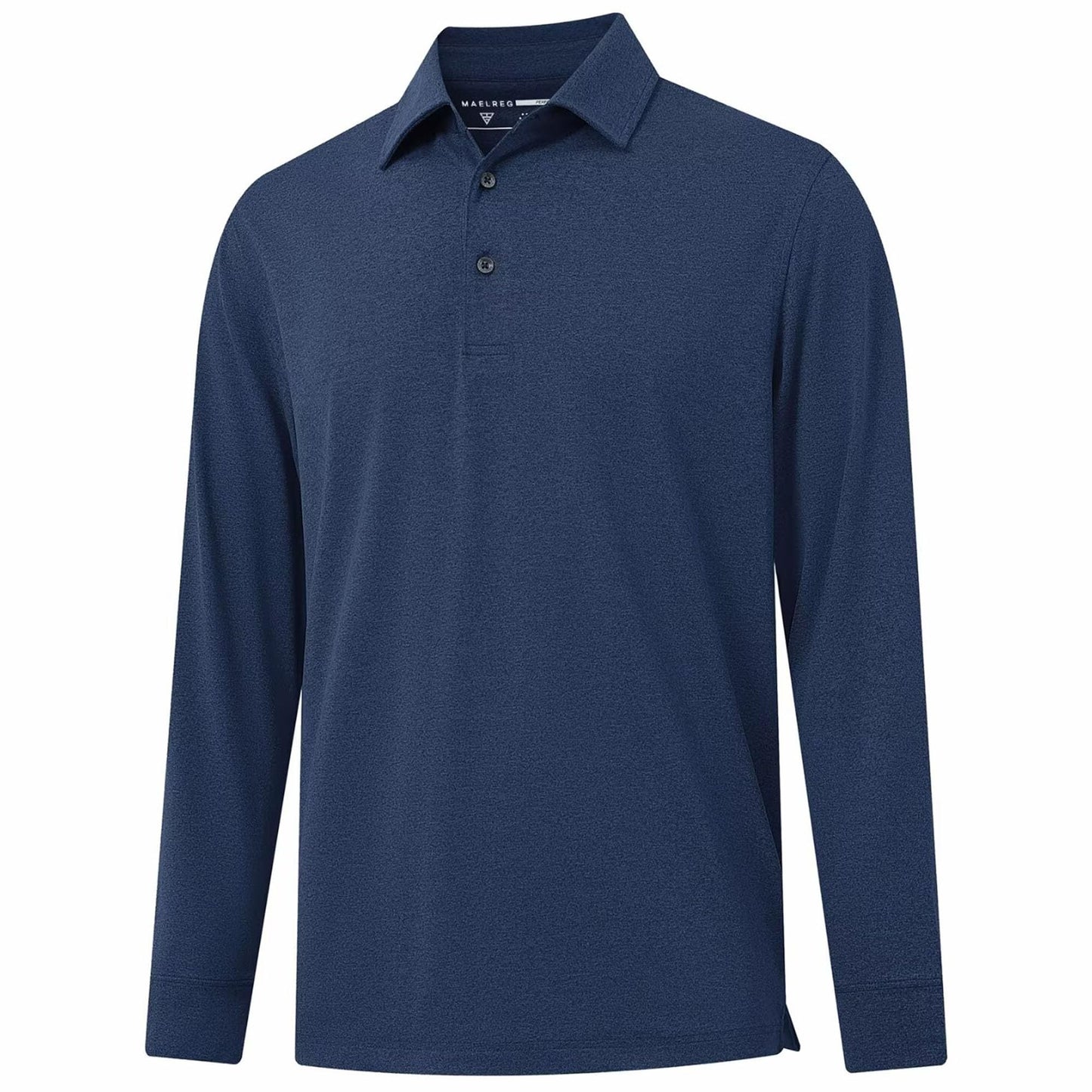 M MAELREG Long Sleeve Polo Shirts for Men Quick Dry Performance Soft Casual Collared Golf Shirt for Men Cobalt Heather