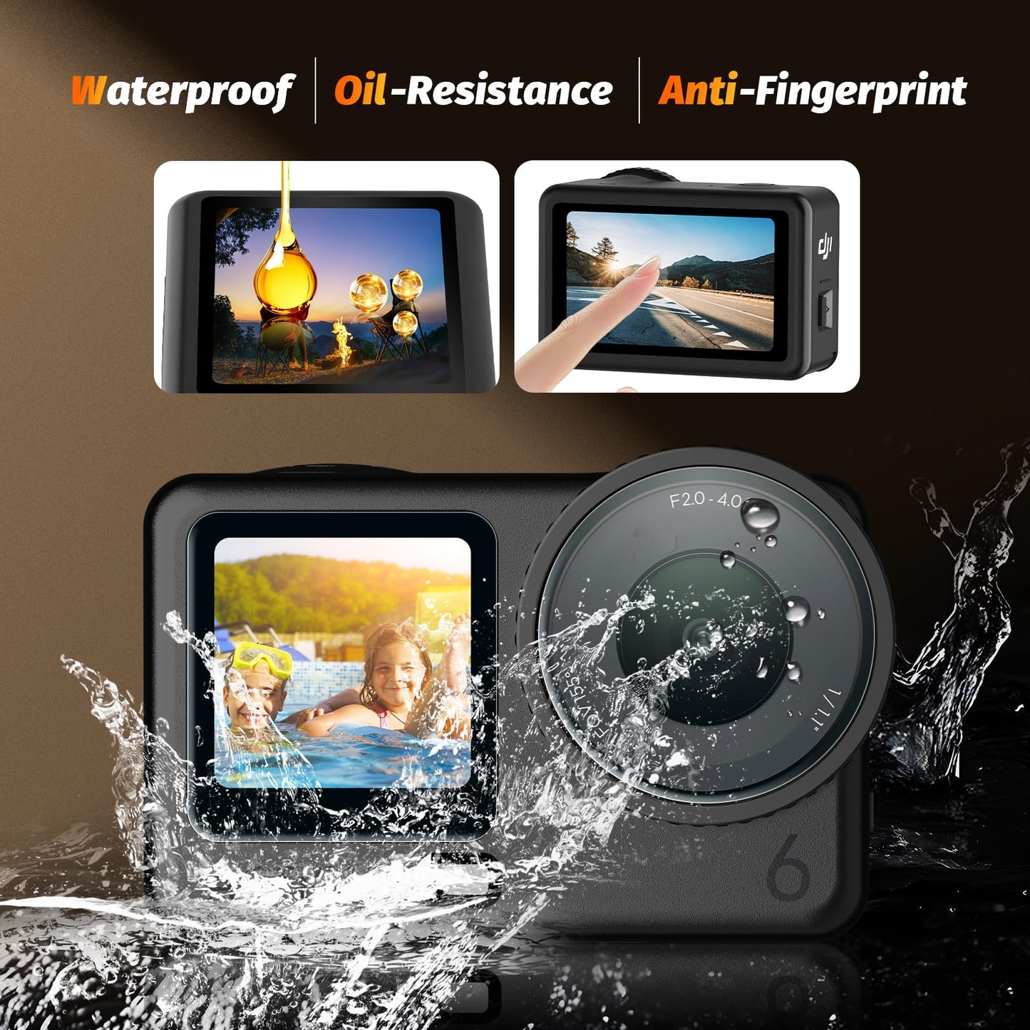 AMAZEAR Lens Screen Protector for DJI Osmo Action 6 Accessories (2 Sets), Action6 Pro Tempered Glass Protector OLED Display, Full Protection, Ultra HD, 9H Hardness, Scratch Resistant(TGP)