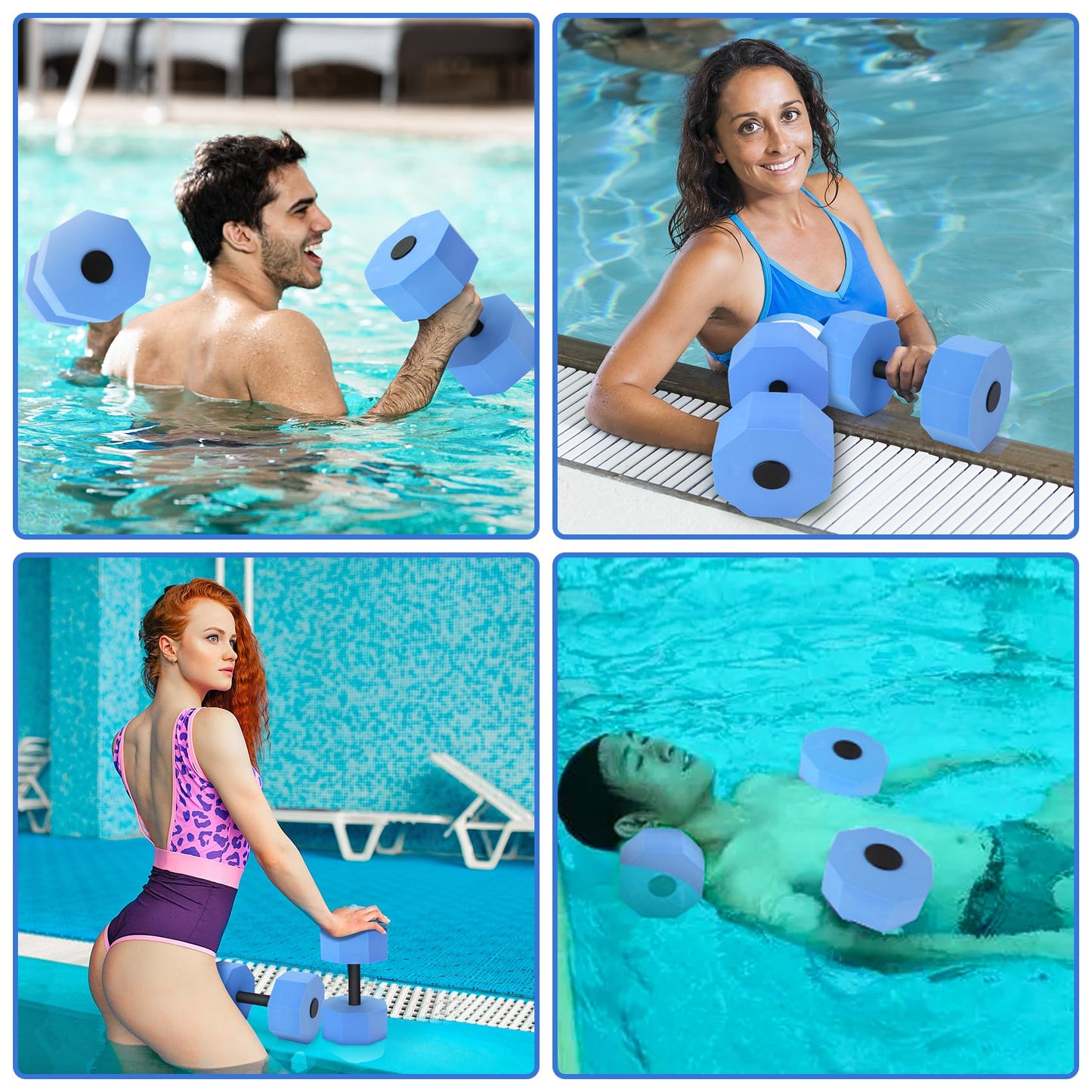 Aquatic Dumbbells, Set of 2 Water Aerobic Exercise Foam Dumbbell Pool Resistance, Detachable Water Aqua Fitness Barbells Hand Bar Exercises Equipment for Weight Loss, Pure Blue