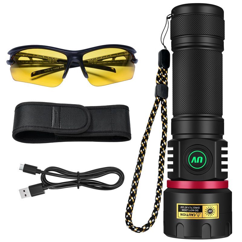 DARKBEAM UV Flashlight 365nm Black Light, 6xLED Quad-core Rechargeable Powerful Blacklight 80W Woods lamp, Ultraviolet Lights for Rock, Blood Tracking, Pet Urine, Uranium Glass, Scorpion, Resin Curing