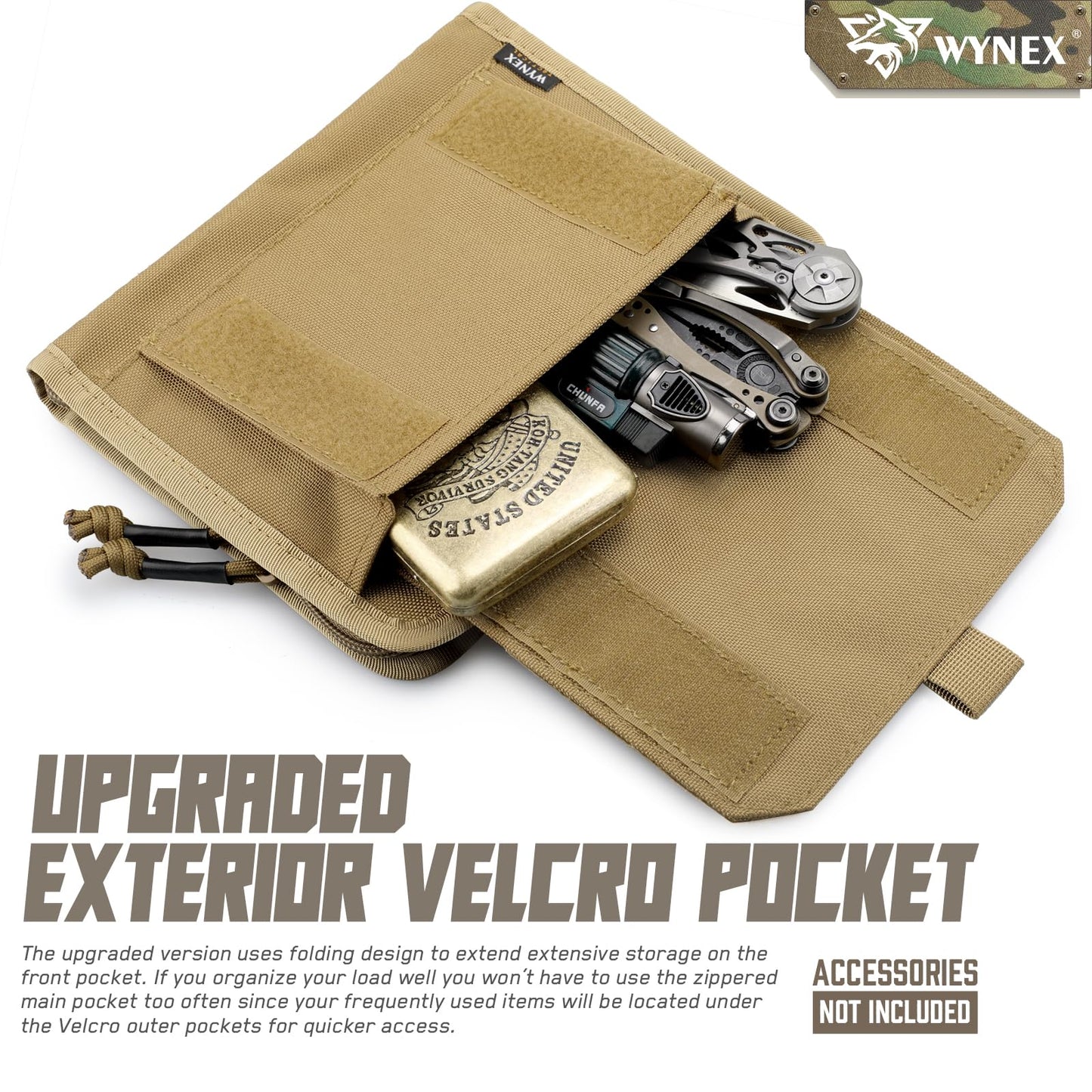 WYNEX Tactical Folding Admin Pouch, Molle Tool Bag of Laser-Cut Design, Utility Organizer EDC Medical Bag Modular Pouches Tactical Attachment Waist Pouch Include U.S Patch