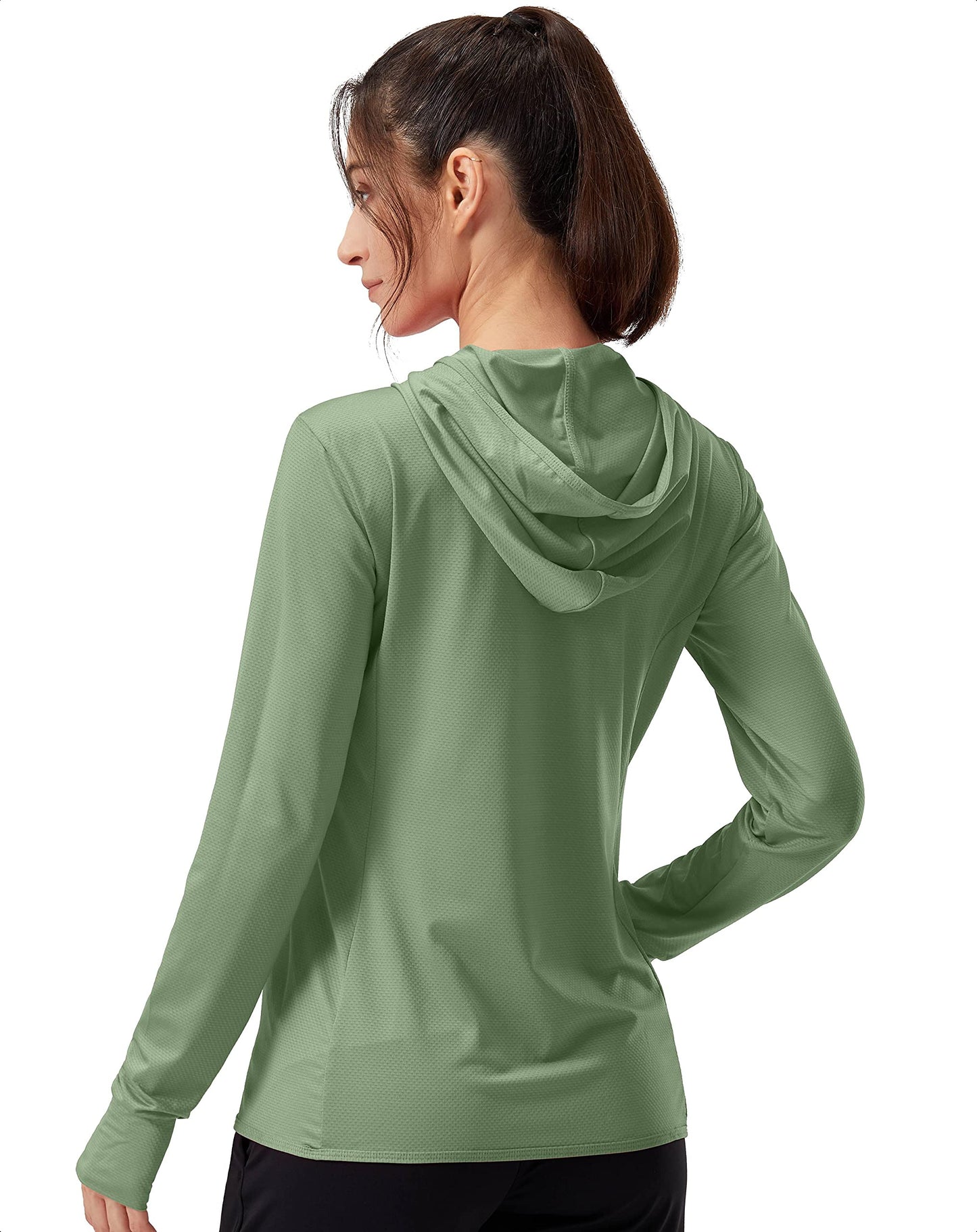 Soothfeel Women's UPF 50+ Sun Protection Hoodie Jacket Lightweight Long Sleeve Sun Shirt for Women with Pocket Hiking Outdoor C-Green