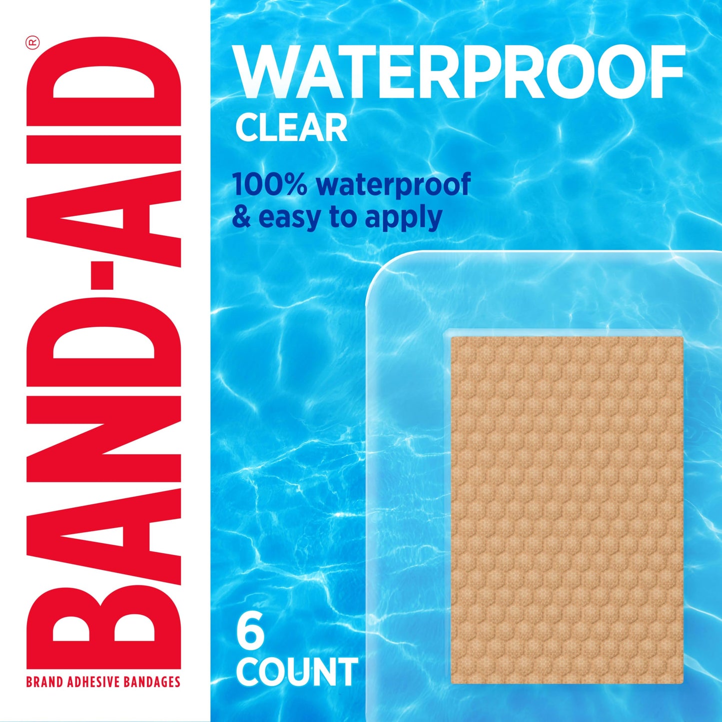 BAND-AID Brand Clear Waterproof Adhesive Bandages, Jumbo Covers, 6 Count