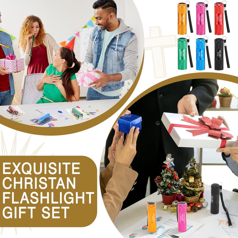 24 Set Christian Mini Flashlight Bulk Religious Gifts Let Your Light Shine Include 9-LED Flashlights Cards Packing Bag for Church Sunday School Party Favors,No Battery