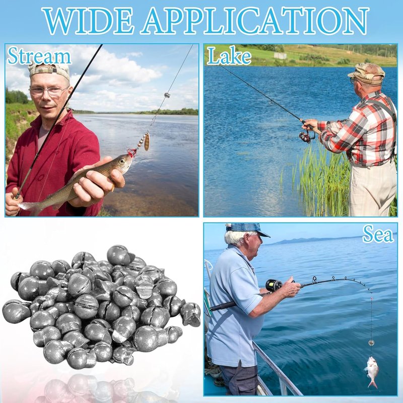 Split Shot Fishing Weights - 100Pcs Removable Lead Sinkers for Freshwater & Saltwater | Open Mouth Design