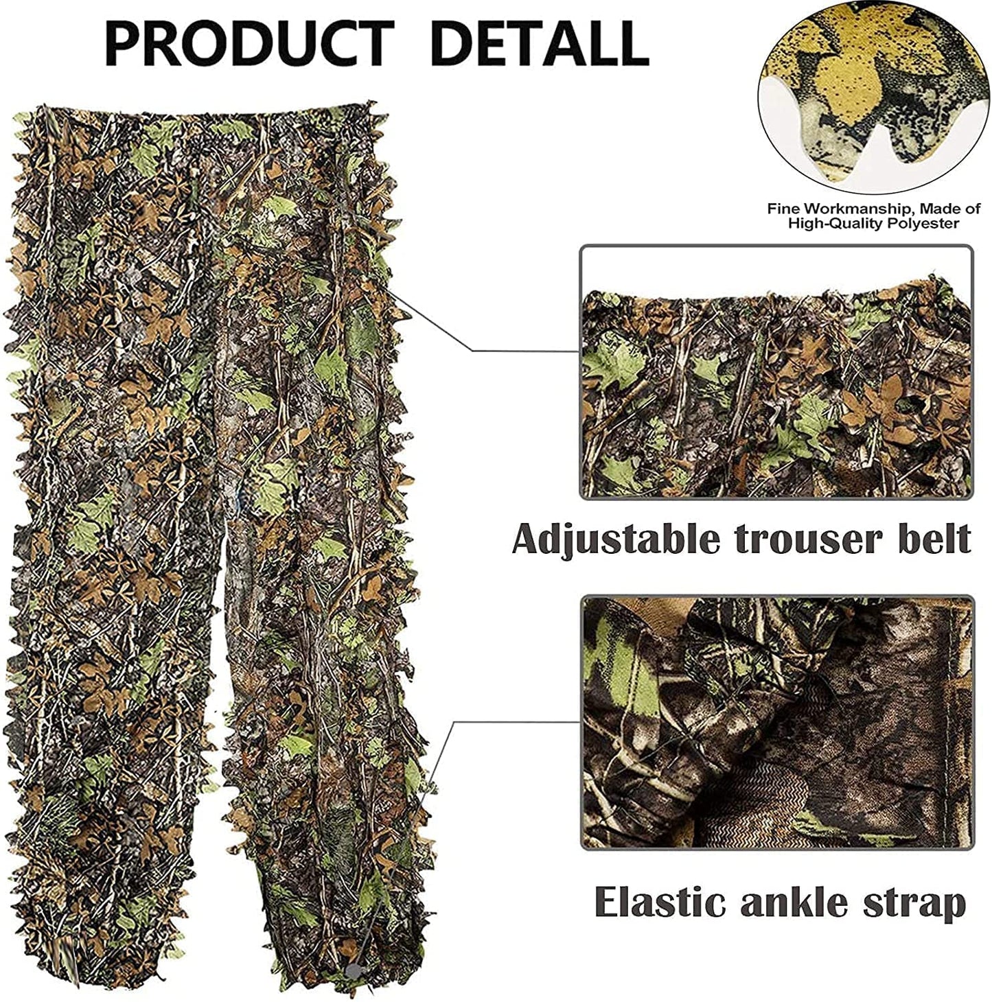 Monfasye Ghillie Suit, 3D Leafy Camo Hunting Suits Breathable Woodland Gillies Costume Jungle Clothing (XL/XXL)