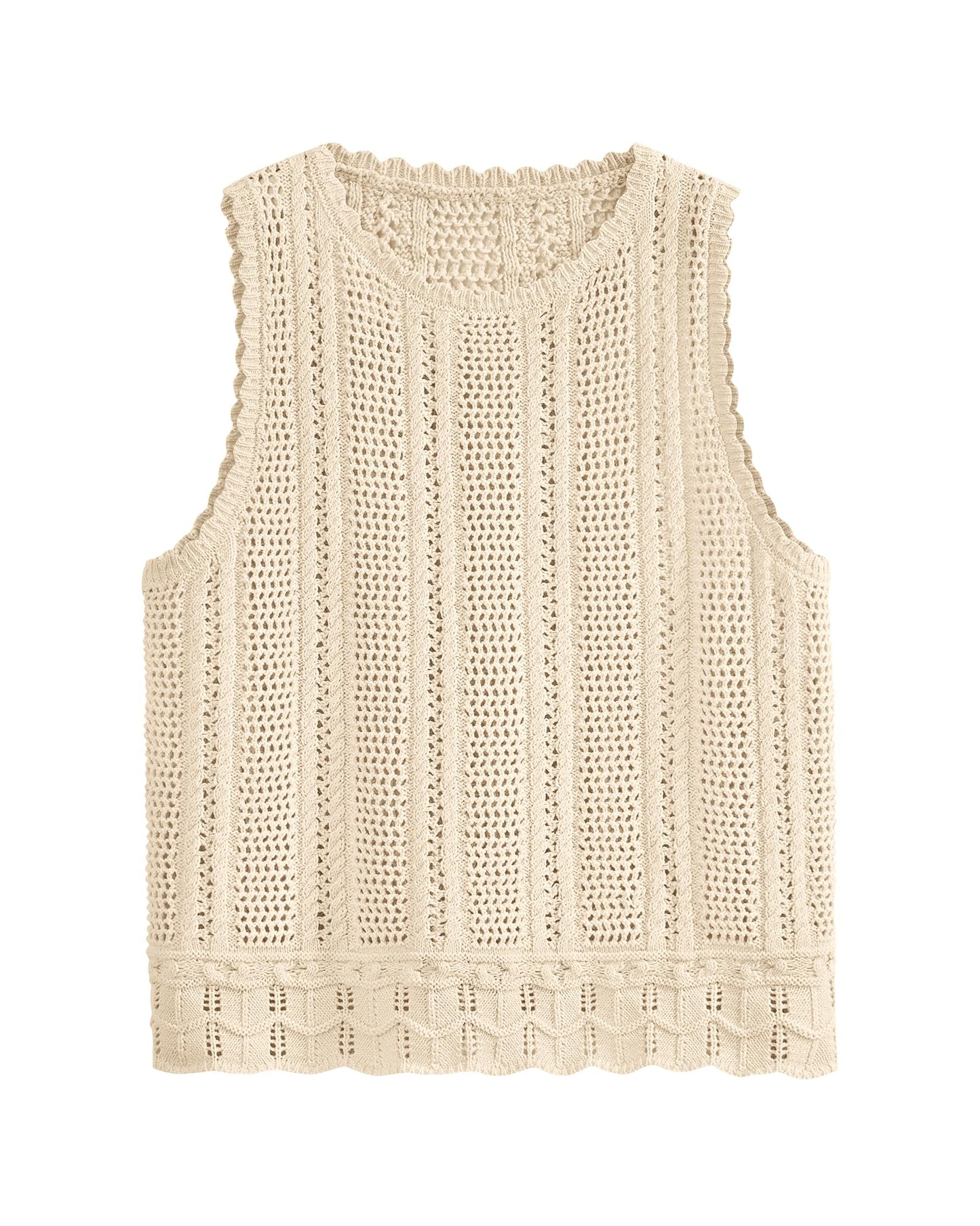KIRUNDO Crochet Tops for Women Summer Sweater Tank Top(Apricot, M)