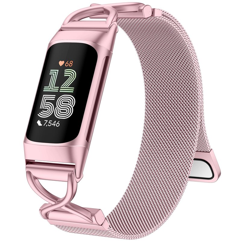 JKD Cute Bands Compatible with Fitbit Charge 6/Charge 5 Band Women Men, Soft Milanese Metal Solo Loop Wiristbands Replacement Bands for Fitbit Charge 5/Charge 6 Fitness Tracker Accessory, Royalgold