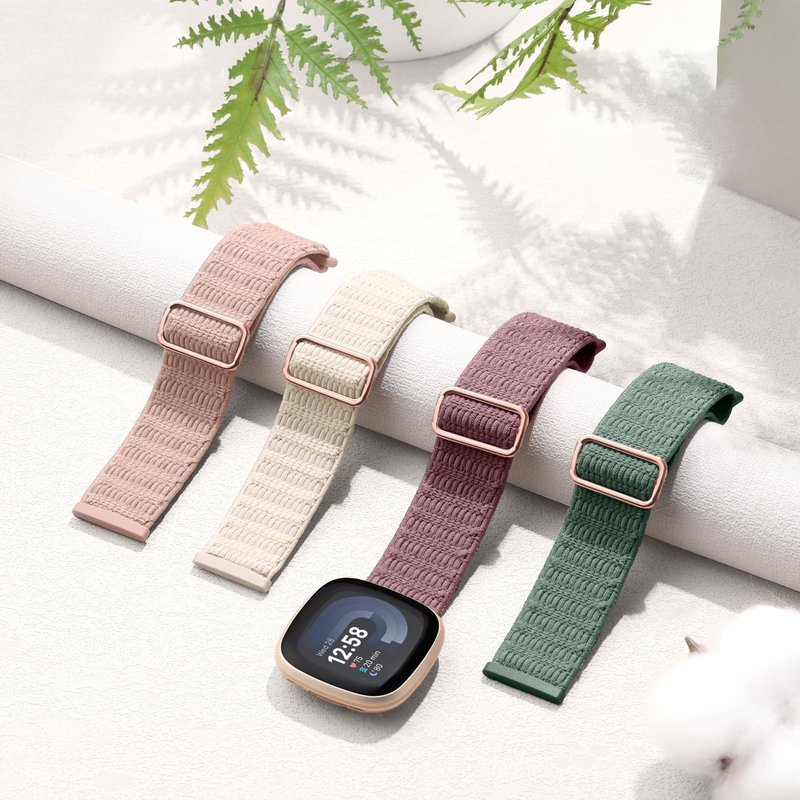 Hgsxst 5 Pack Elastic Bands Compatible with Fitbit Versa 4/Fitbit Versa 3/Fitbit Sense 2 Strap Women Men, Soft Elastic Nylon Sport Replacement Band for Versa 4/Versa 3/Sense