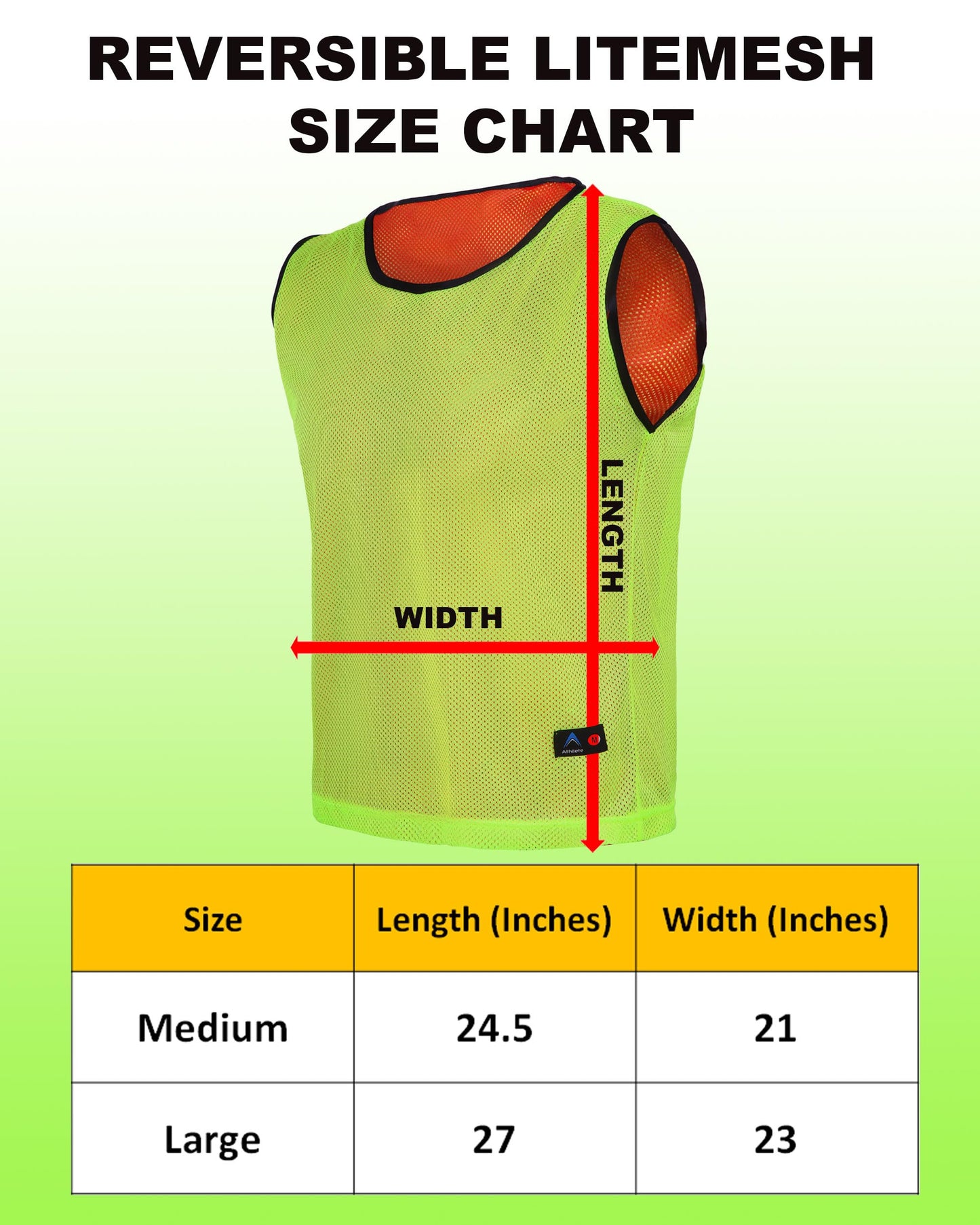 Athllete Men's Reversible Mesh Pinnies - 12 Pcs Duramesh Youth/Adult Practice Jersey - Red/Neon Yellow, Medium/Large