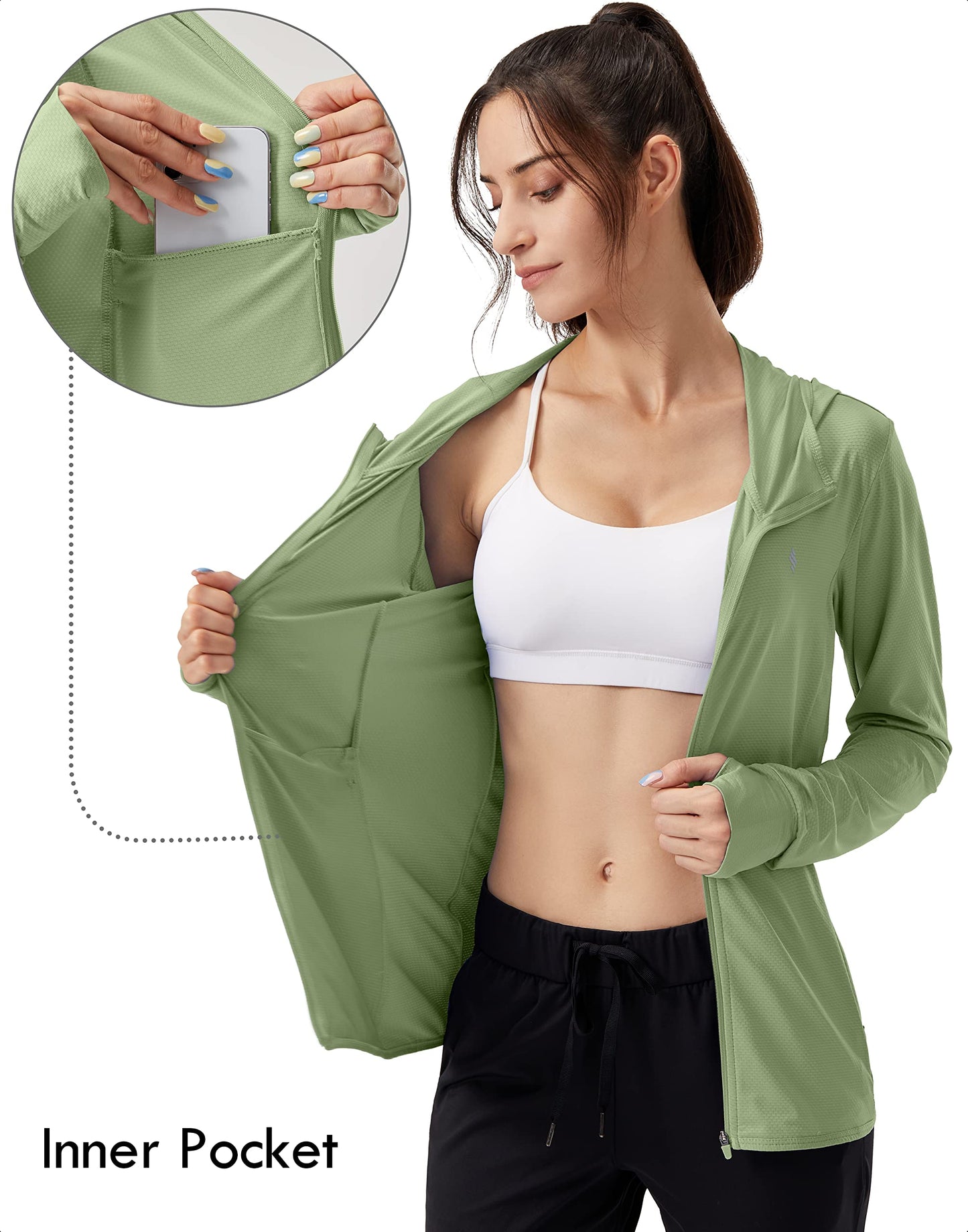 Soothfeel Women's UPF 50+ Sun Protection Hoodie Jacket Lightweight Long Sleeve Sun Shirt for Women with Pocket Hiking Outdoor Olive XS