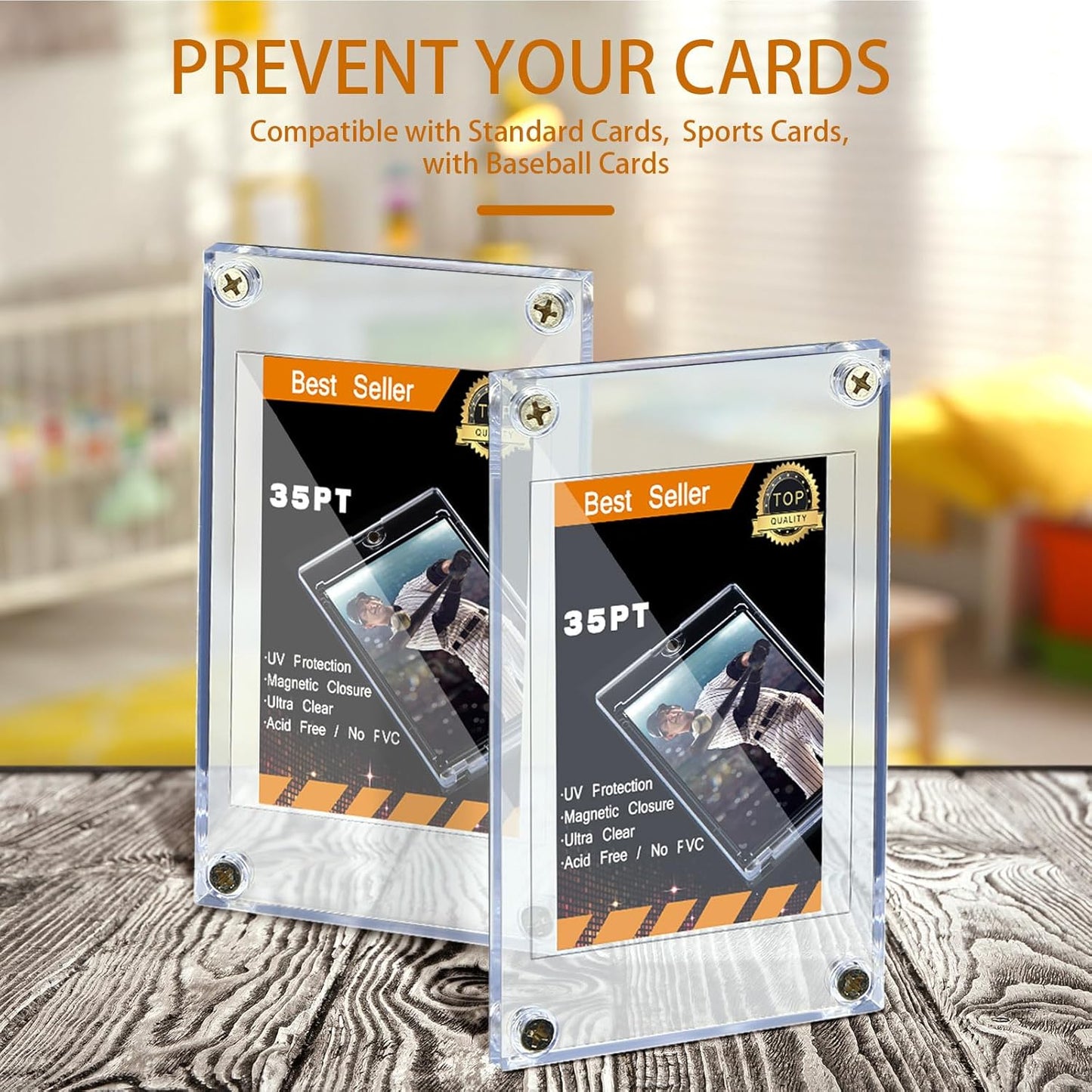 Trading Card Protector - 10 Acrylic Holders for Baseball & Football | 35 Pt Clear Display
