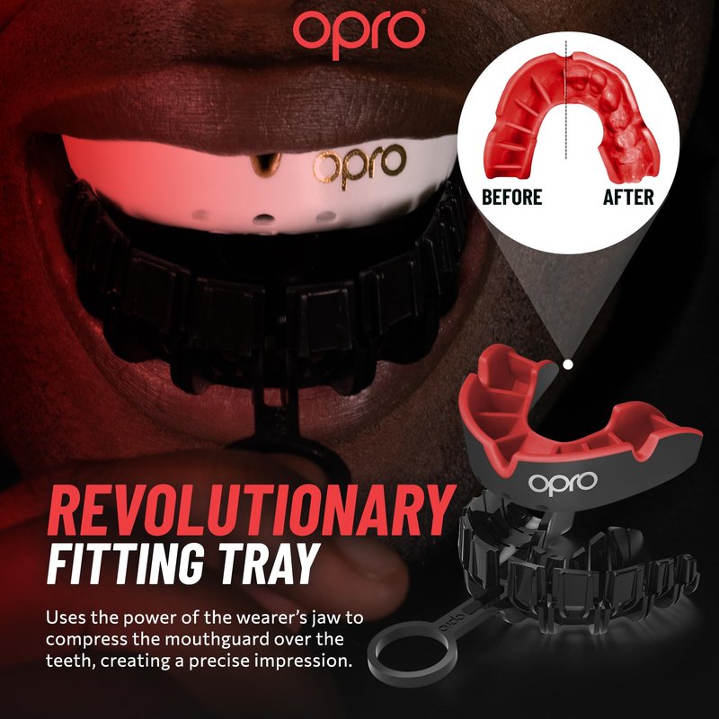 OPRO Silver Level UFC Moldable Mouth Guard Essential Fit (Black/Red) Adult & Kids Boxing Mouthguard for MMA & Impact Sports, Self-Fit Mouth Guard for Sports, Football, Hockey - Includes Case