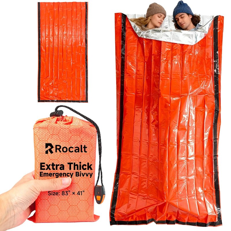 Rocalt Emergency Sleeping Bag, Ultralight Mylar Emergency Blanket, Waterproof & Portable Thermal Bivy Sack for Camping, Hiking, and Outdoor Adventures