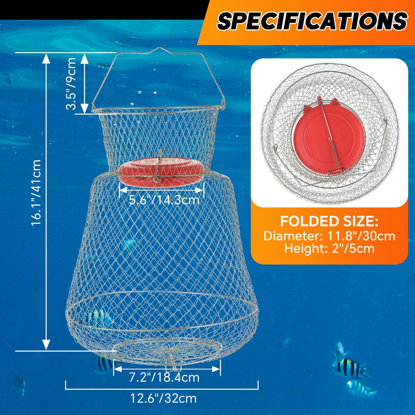 weyleity 2 Pack Floatable Galvanized Steel Wire Fish Basket