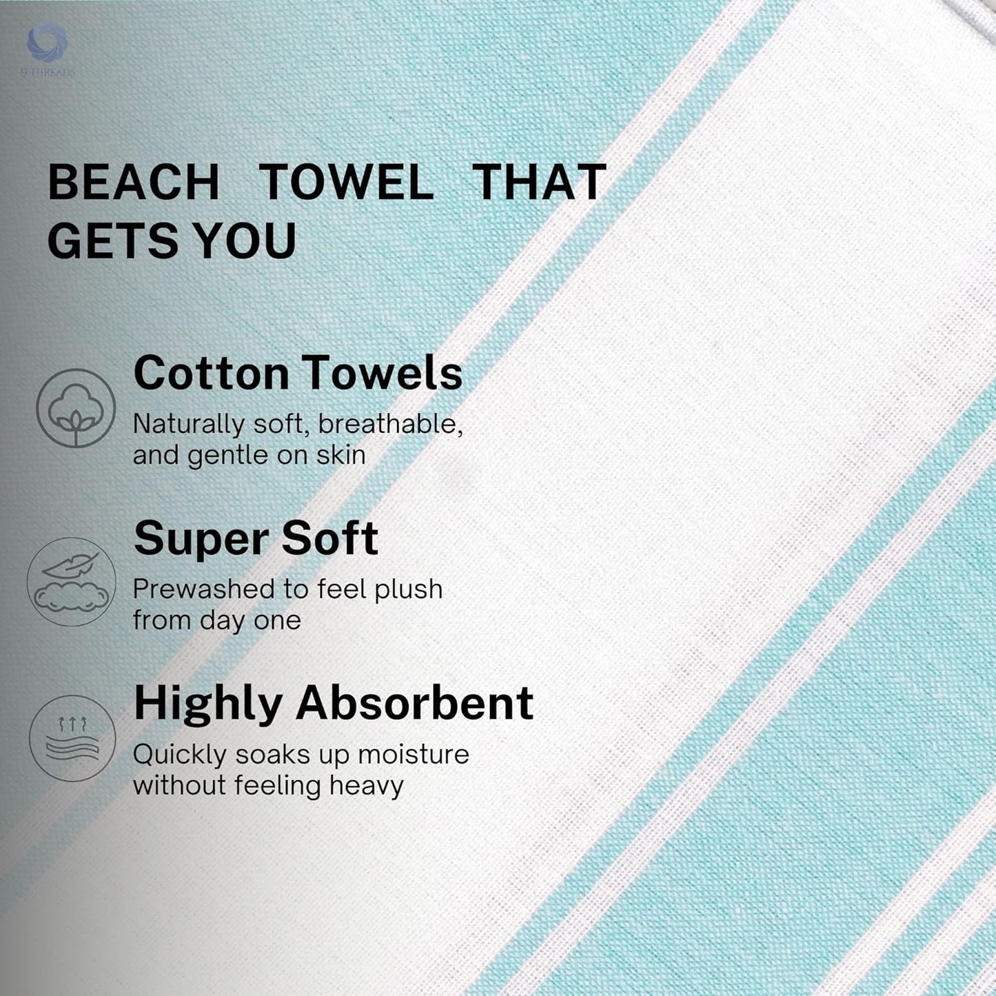 Oversized Cotton Turkish Beach Towel - Extra Large Quick-Dry Pool Towel | Aqua Blue, 36"x72" (4 Pack)