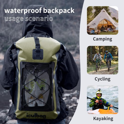 Iculabg Waterproof Bags for Travel Kayaking Boating Beach Camping Large Dry Bags Waterproof Backpack for Women Men Armygreen 30L/40L