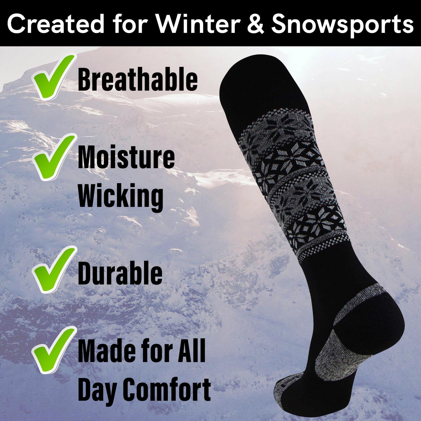 Pure Athlete Alpaca Ski Socks – Men Warm Wool Sock, Women Skiing, Snowboarding