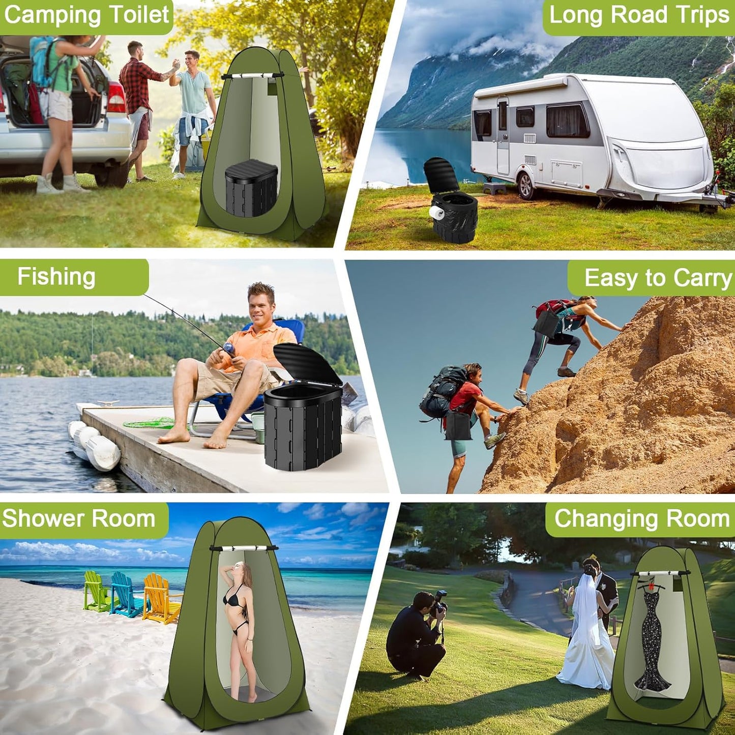 Portable Toilet Kit, Camping Toilet with Pop-Up Privacy Tent Toilet Bags, Washable Portable Outdoor Showers Changing Rooms (Gray)