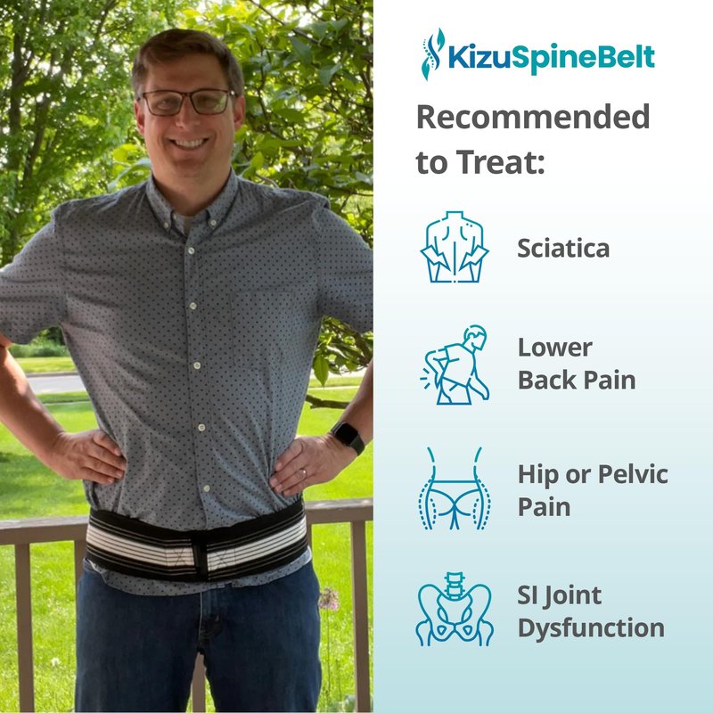 FREEZE2TRIM Kizu Relief Belt Sciatica Pain Relief Devices Lower Back Brace & SI Joint Support – Adjustable Back Support for Sciatic Pain Men & Women, Hip Compression Wrap (Regular Plus) (Hip Size 30-47")
