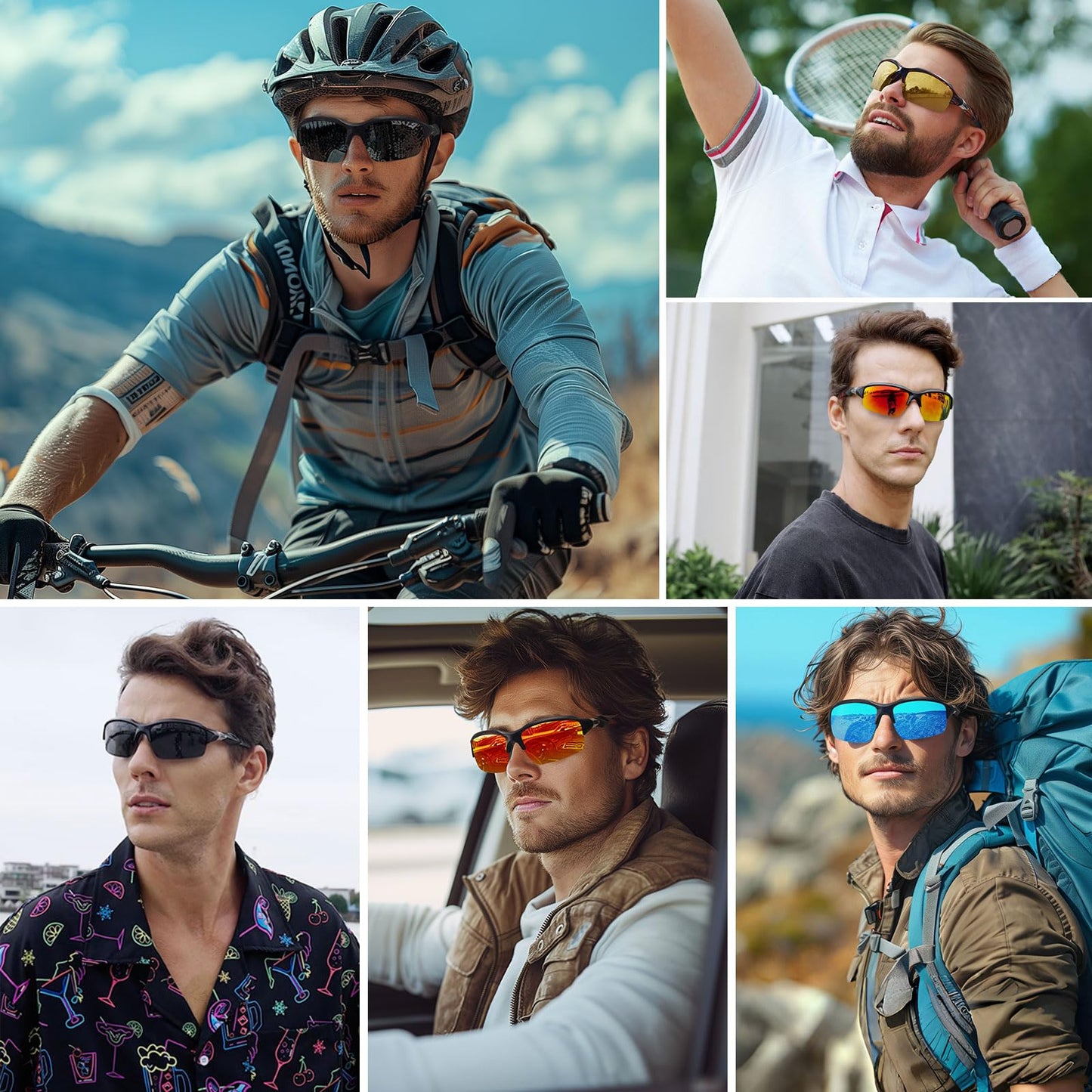 Ofwin Polarized Sports Sunglasses for Men Women Wrap Around Half Frame Cycling Fishing Bike Running Sun Glasses UV Protection Gray/Blue