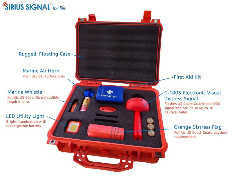 Sirius Signal MK-1001 Boating Safety and Emergency SOS Kit - Complete Visual, Audible, and First Aid System - USCG Approved