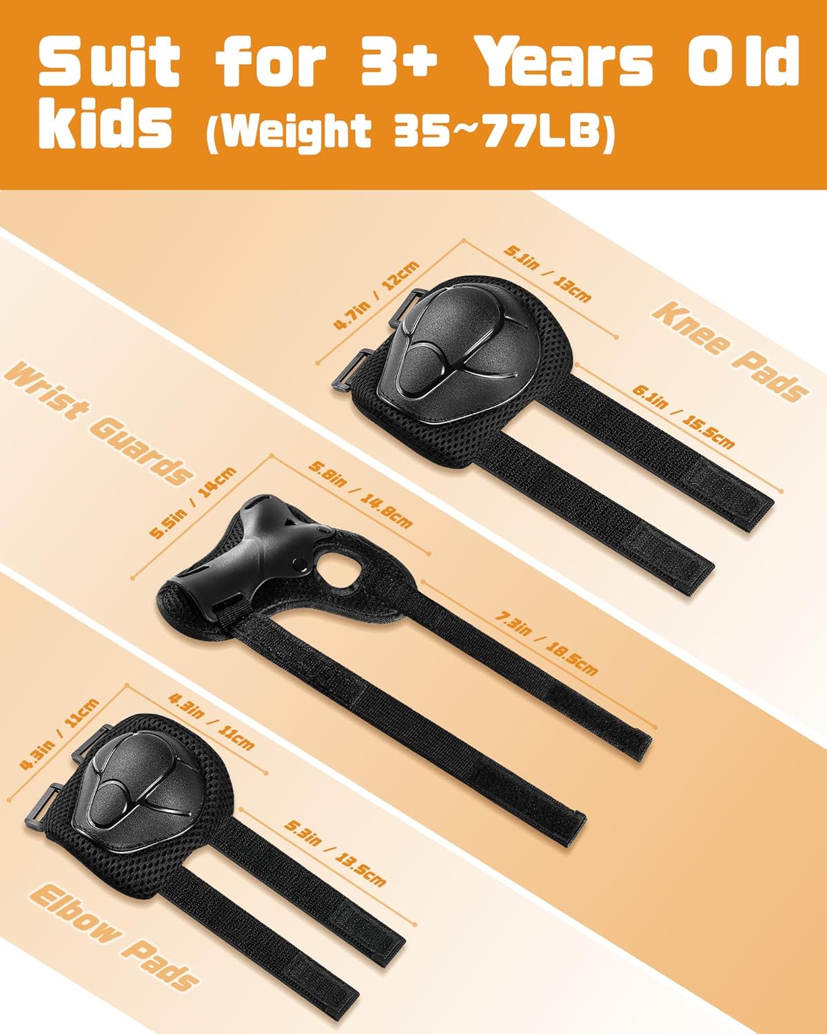 Kids Protective Gear Set - Knee & Elbow Pads with Wrist Guards for Ages 3-8 | Durable 3-in-1 Skating & Cycling Protection, Includes Organizer Bag