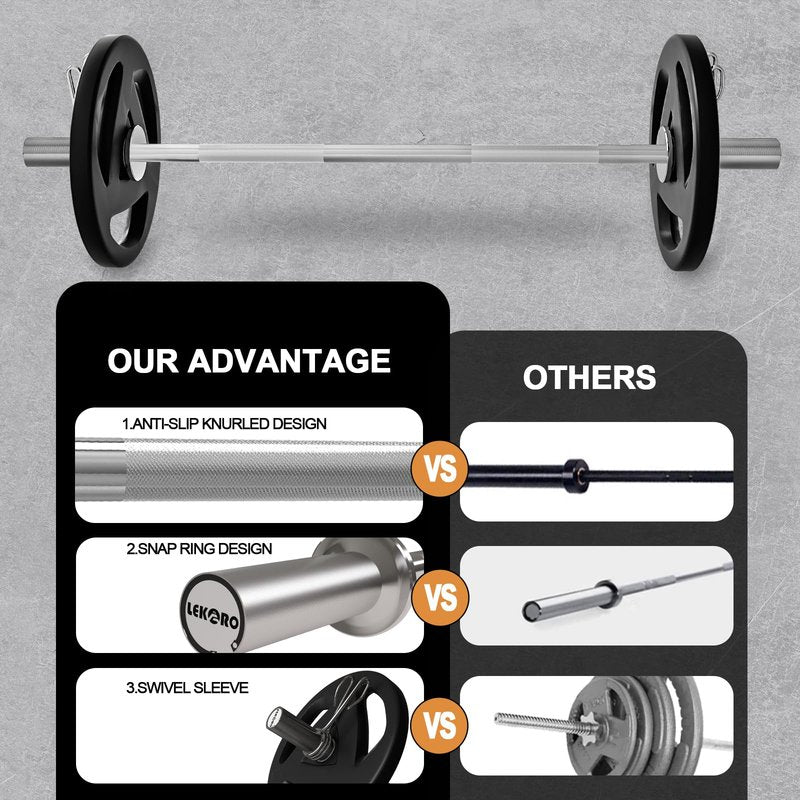 Olympic Barbell Bar 4FT, 350LB EZ Curl or Straight Weight Lifting Bar, Fits 2-Inch Olympic Plates, Rotating Sleeves, 2 Spring Collars, Knurled Strength Training Bar for Home Gym