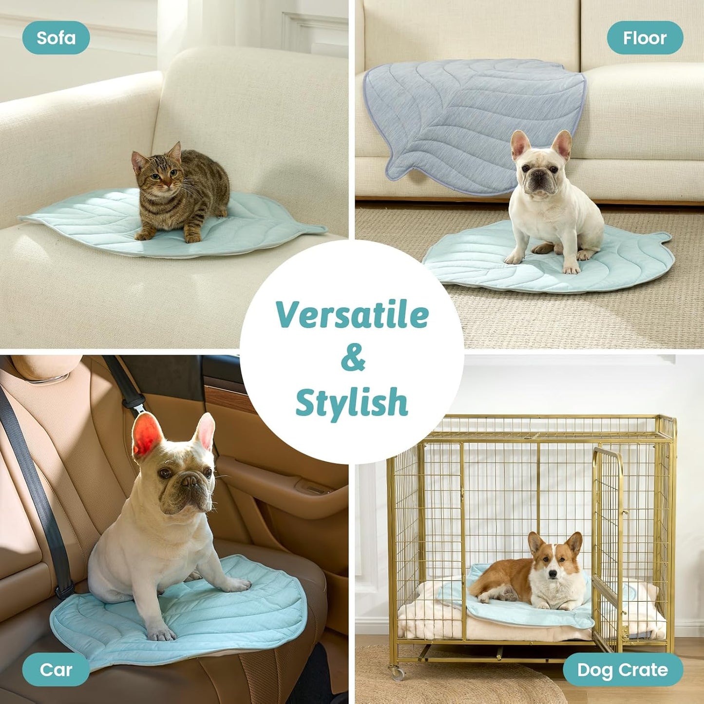 Cooling Mat for Dogs & Cats - Non-Gel, Waterproof Leaf Shaped Pet Pad | 39x34 Inch, Green
