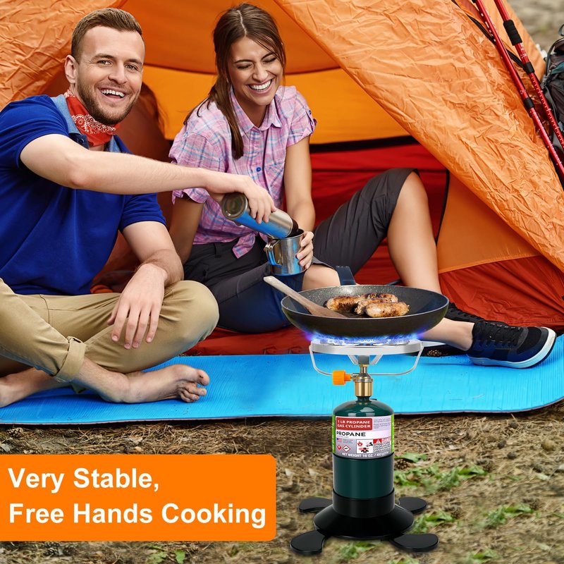 Camping Stove Propane Burner, Portable Camp Stove with Foldable Gas Tank Base, Adjustable Flame Backpacking Cooker for Camping, Small Single Burner Propane Stoves Kit for Hiking Tent Outdoor Cooking