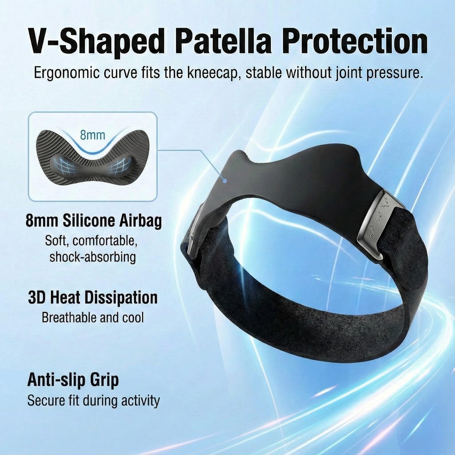 PurityLock Knee Brace for Women & Men Pain Relief 2 Pack- Adjustable V-Shaped Silicone Cushion, 3D Air Cushion for Joint Support, Non-Slip, Breathable, Patellar Tendon Support Strap (Black)