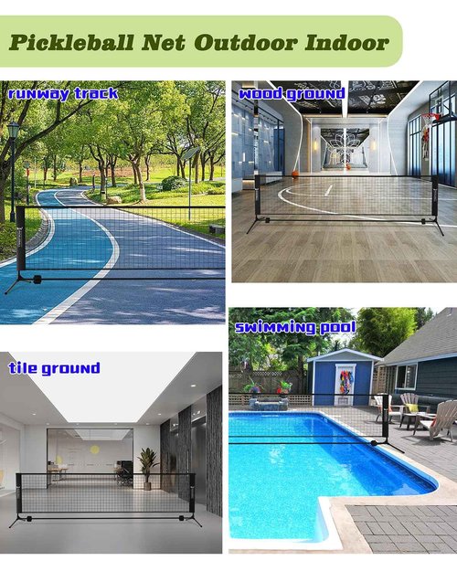 NQV Half Court Pickleball Net Set - 10FT Net+4 Wood Paddles+8 Balls+4 Ball Retrievers+1 Court Marking Kit+1 Bag, Pickleball Kit for Driveway Adults Beginners Pros