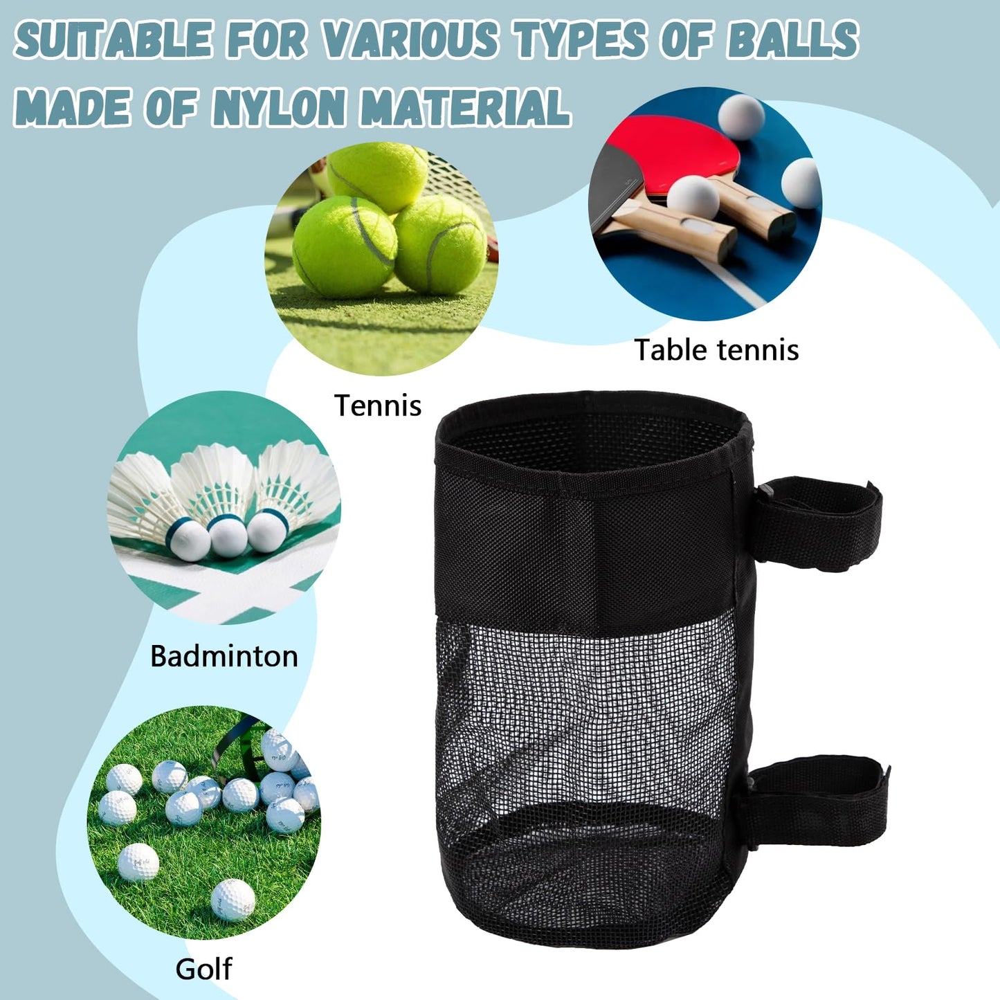 YTDYQFLZH Adjustable Pickleball Ball Holder, Nylon Hanging Pickleball Ball Bag Mesh Pouch, Foldable Storage Basket Holds 6-8 Balls, Dual Fastening, Multi-Purpose Use