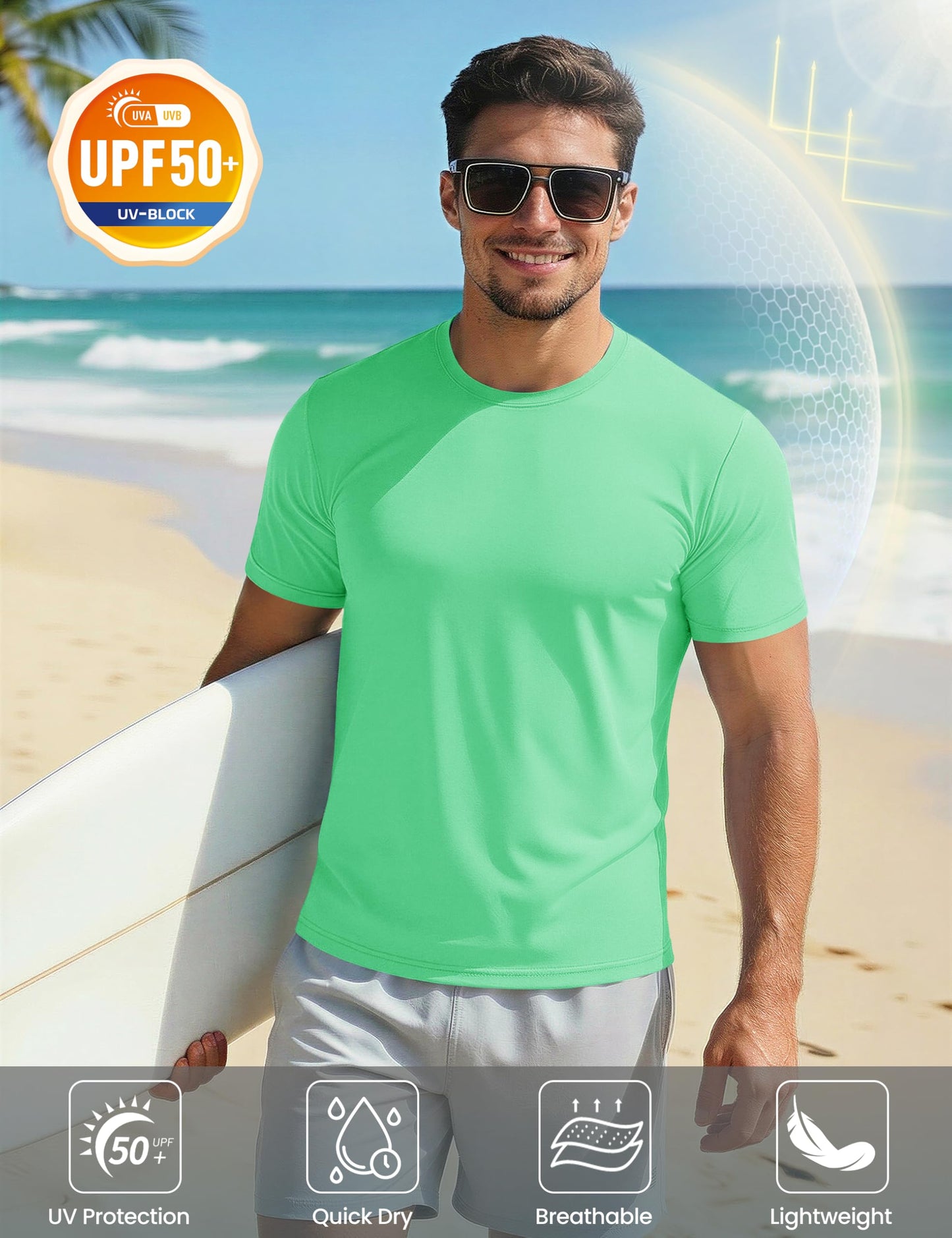 Short Sleeve Shirts for Men Dry Fit Moisture Wicking Tshirts UPF50 Active Athletic T Shirts Workout Running T-Shirt Mint Green
